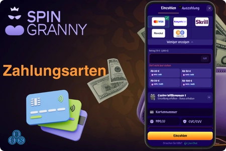 SpinGranny Casino Zahlungsmethoden Visa Skrill Krypto